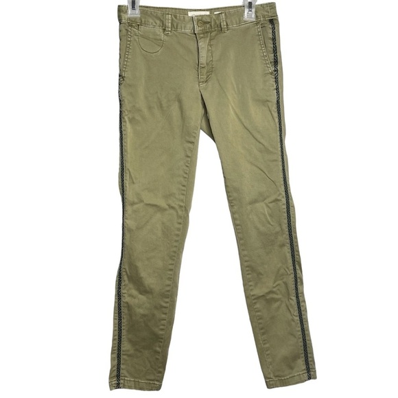 Chino Anthropologie relaxed fit pants pattern tuxedo stripe army olive green 25 - Picture 7 of 8